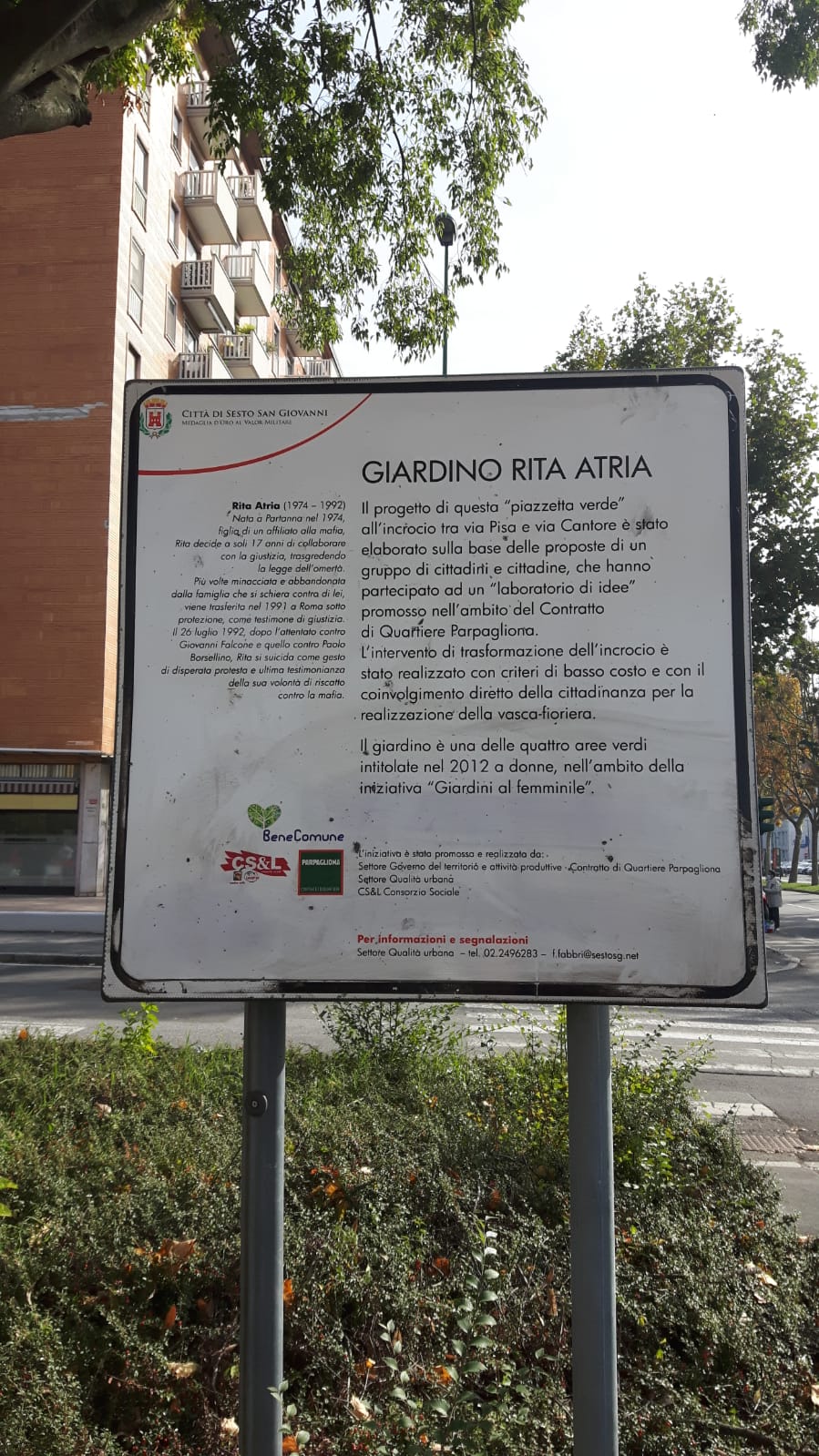 Piazzetta verde Pisa Cantore dedicata a Rita Atria