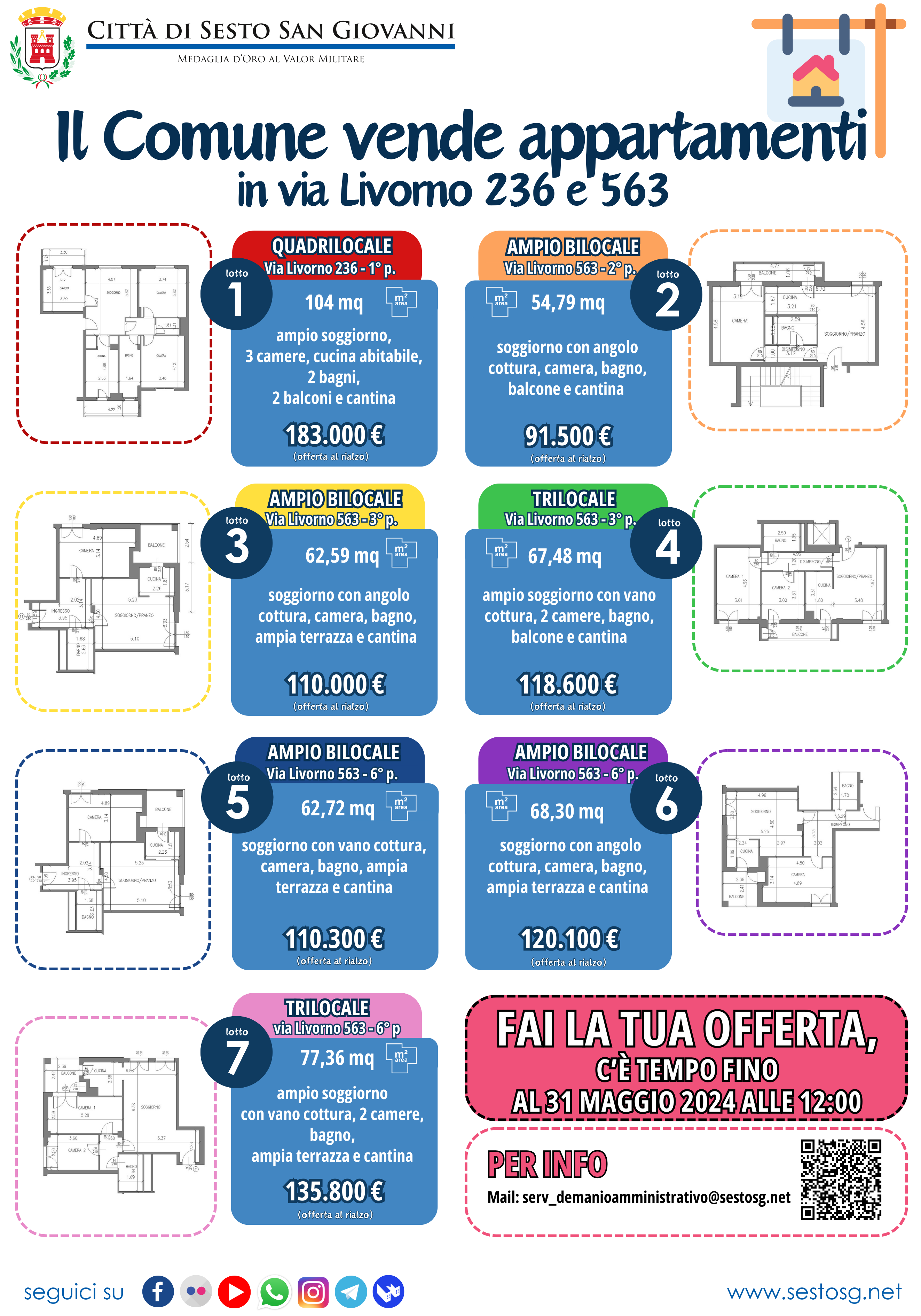 Sette appartamenti in vendita in via Livorno 236 e 563