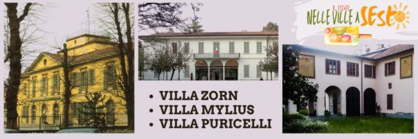 immagini di tre ville storiche sestesi: Villa Zorn - Villa Mylius e Villa Puricelli Guerra