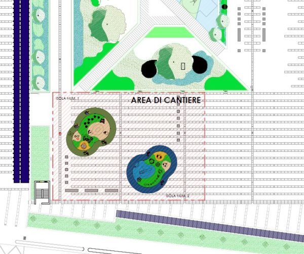area di cantiere nuova area giochi in piazza Oldrini - cantiere 2024