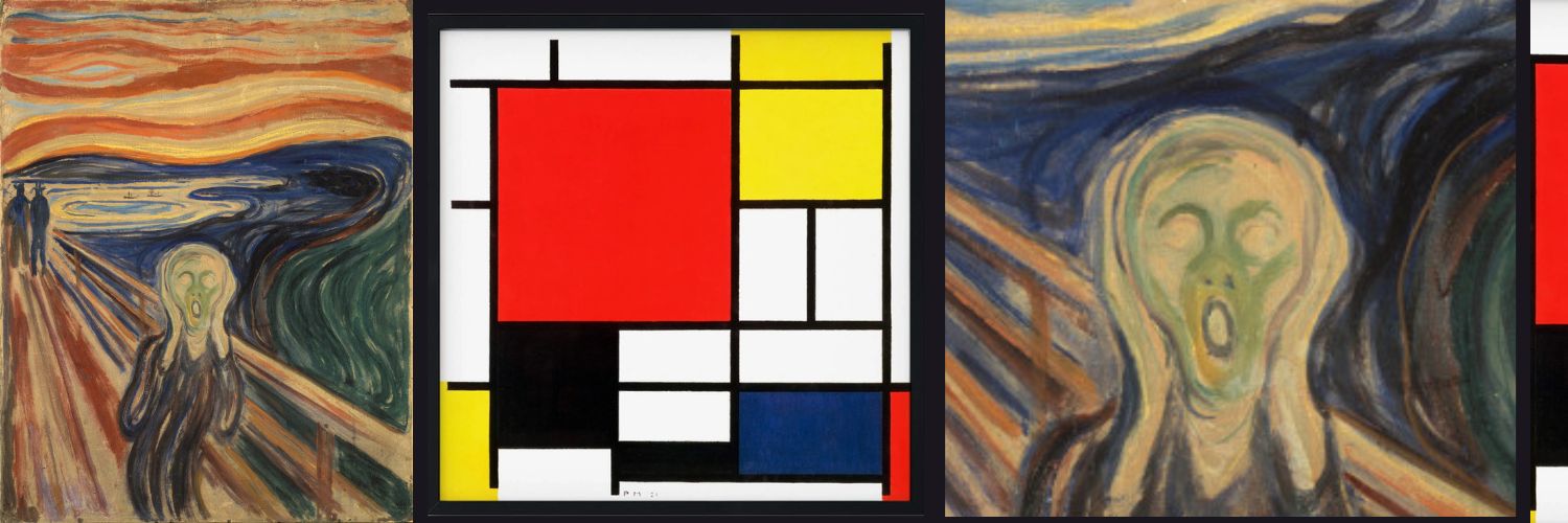 2 quadri: l'urlo di Munch e un quadro di Mondrian