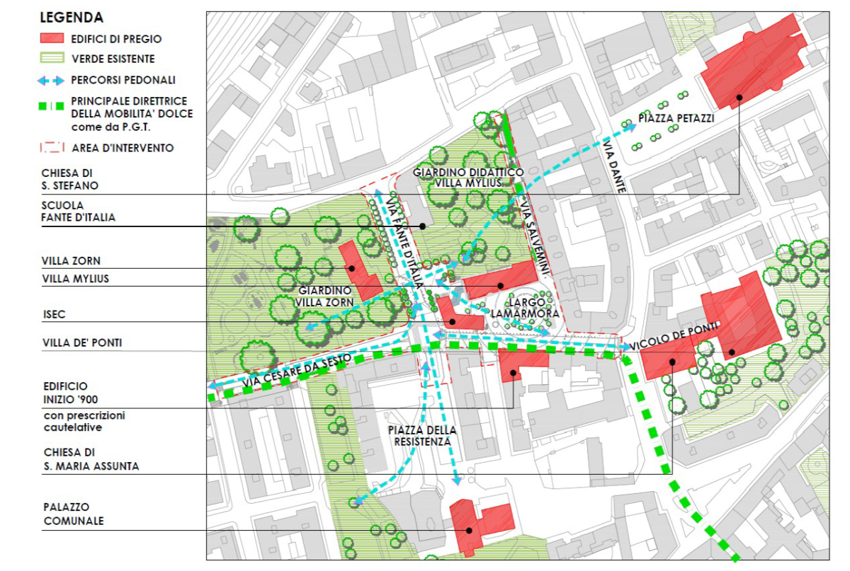 piantina area di progetto lavori di riqualificazione tra via Fante d'Italia e largo Lamarmora