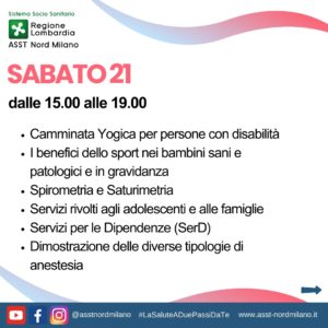 Sabato 21 settembre - Festa dello Sport, del volontariato e della salute.