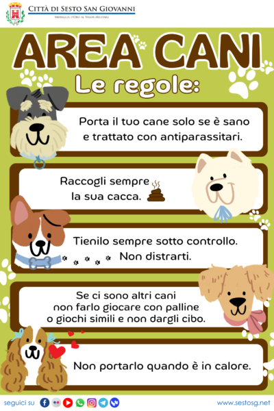 cartello dell'area cani con le regole da rispettare 