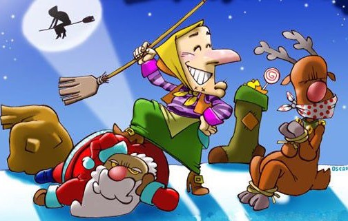 Befana che schiaccia Babbo Natale